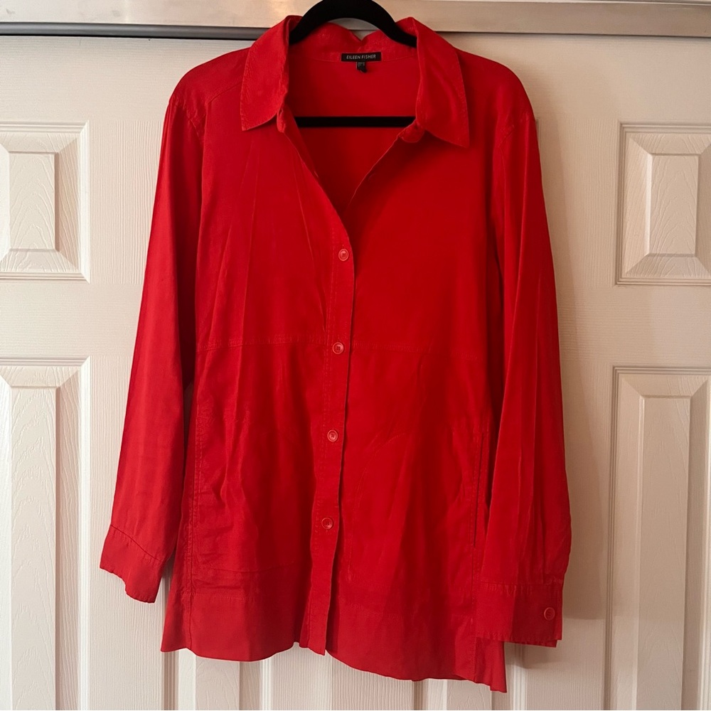 Eileen Fisher Scarlet Linen Blouse